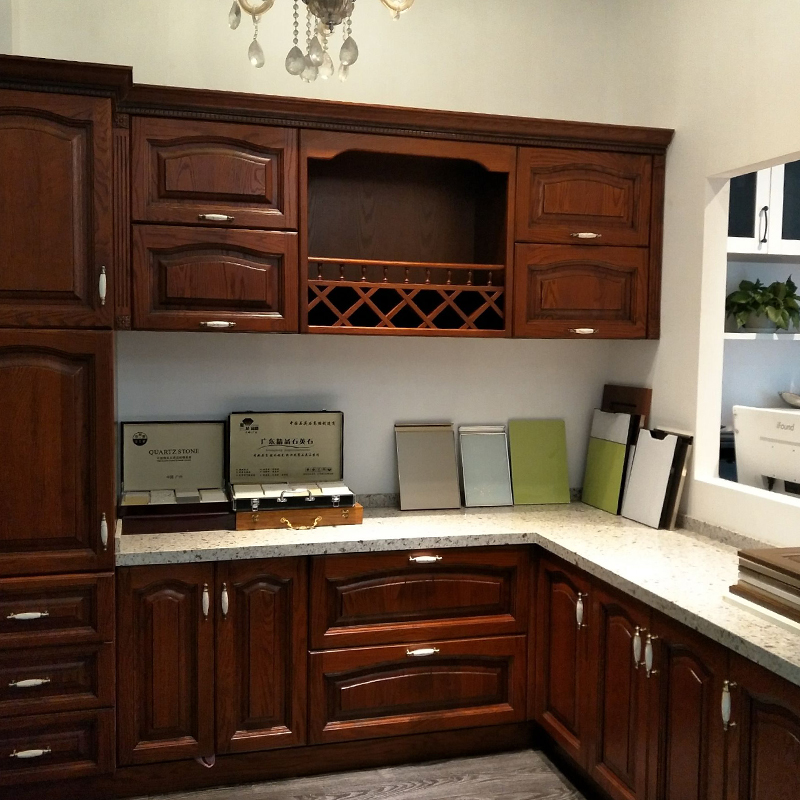 米索设计型家居（MISON） 实木橱柜定做欧式美式红橡石英石整体厨房订做A005原木厨柜定制