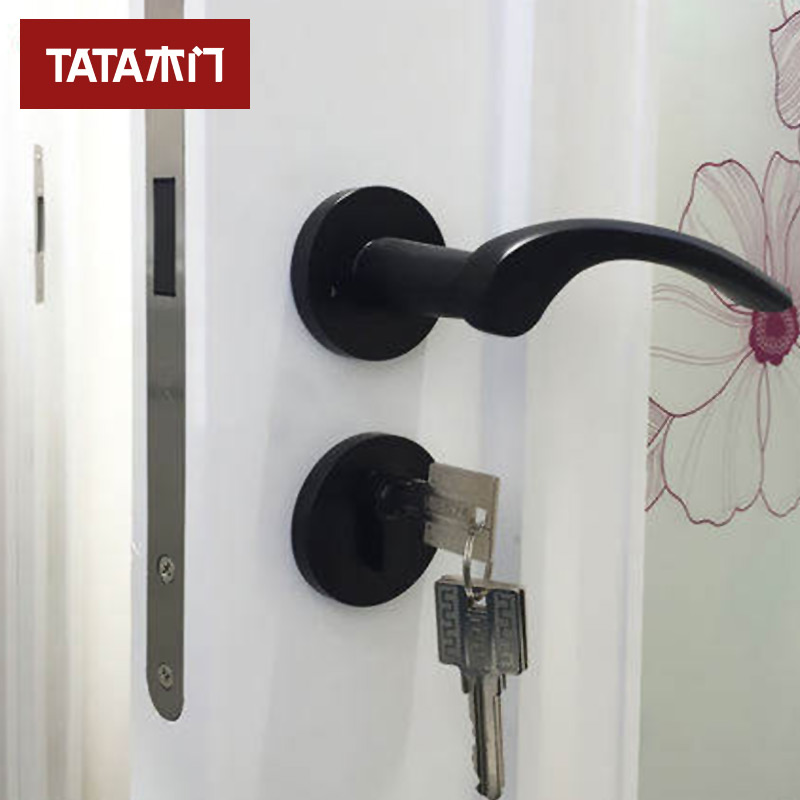 TATA木门 五金静音锁具 室内木门磁吸太空铝材质黑色标配锁#004J