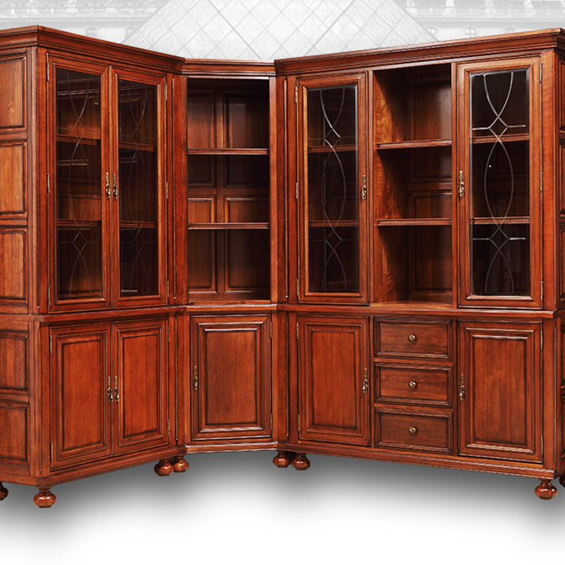 整体书柜,全实木简约组合书柜,多层空间布局,高档实用书柜