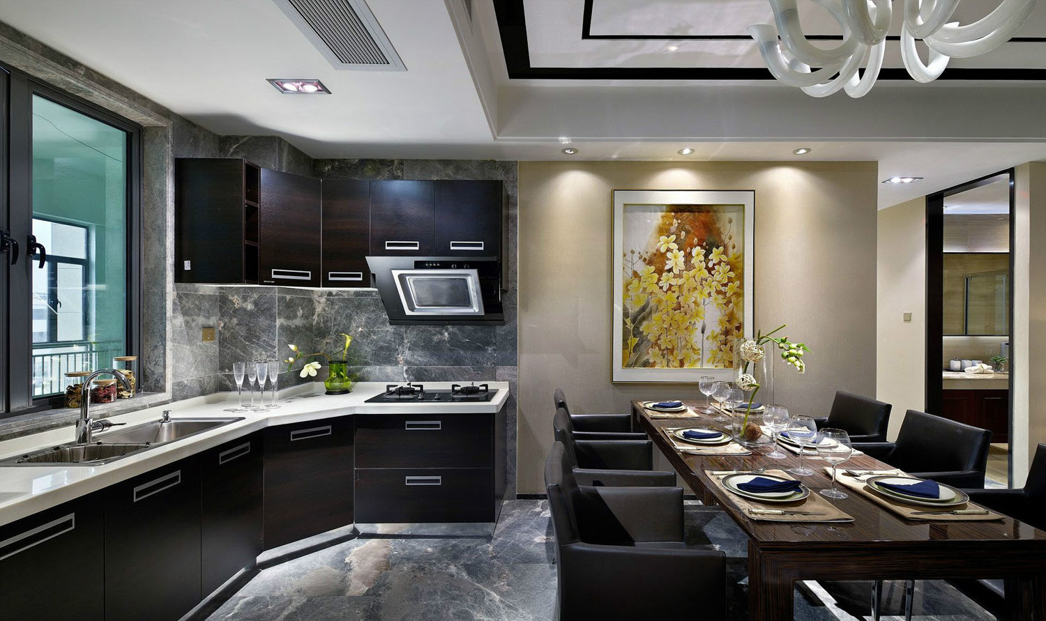 餐厅厨房-新中式融入了现代开放厨房使空间显的更为宽敞