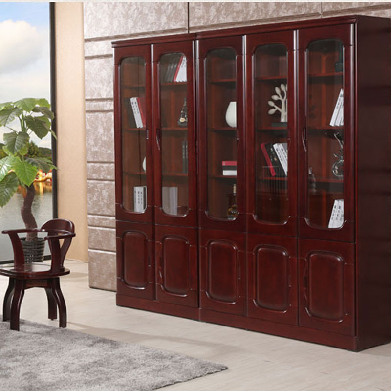 大连华丰水曲柳 实木书柜 组合书柜 带门书柜 六门书柜 书架h05组合